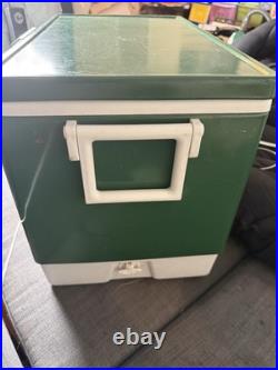 Vtg 1970s Large Coleman Green White Metal / Plastic Cooler