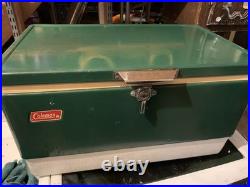 Vtg 1970s Large Coleman Green White Metal / Plastic Cooler April 1978