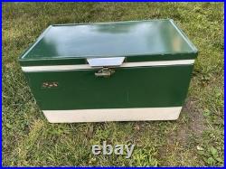 Vtg 1970s Large Coleman Green White Metal / Plastic Cooler December 1976 Vtg 1970s Large Coleman Green White Metal / Plastic Cooler December 1976