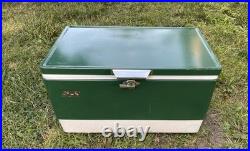 Vtg 1970s Large Coleman Green White Metal / Plastic Cooler December 1976 Vtg 1970s Large Coleman Green White Metal / Plastic Cooler December 1976