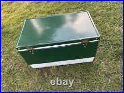 Vtg 1970s Large Coleman Green White Metal / Plastic Cooler December 1976 Vtg 1970s Large Coleman Green White Metal / Plastic Cooler December 1976
