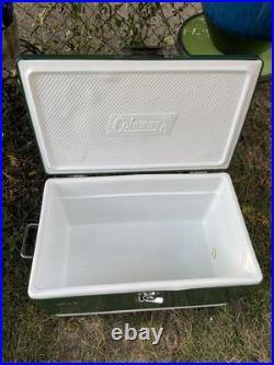 Vtg 1970s Large Coleman Green White Metal / Plastic Cooler December 1976 Vtg 1970s Large Coleman Green White Metal / Plastic Cooler December 1976