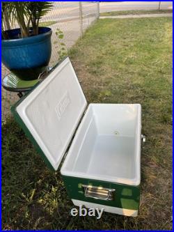 Vtg 1970s Large Coleman Green White Metal / Plastic Cooler December 1976 Vtg 1970s Large Coleman Green White Metal / Plastic Cooler December 1976