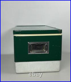 Vtg 1970s Metal Coleman Cooler Green-Metal Opening & Handles 22.5x13.5x12.5 USA