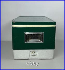 Vtg 1970s Metal Coleman Cooler Green-Metal Opening & Handles 22.5x13.5x12.5 USA