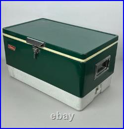 Vtg 1970s Metal Coleman Cooler Green-Metal Opening & Handles 22.5x13.5x12.5 USA