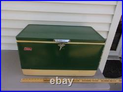 Vtg 1976 Large Coleman Green White Metal Cooler Ice Chest 27x15x16
