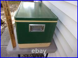 Vtg 1976 Large Coleman Green White Metal Cooler Ice Chest 27x15x16