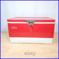 Vtg 1979 Coleman Red SNOW-LITE Metal Cooler withTRAY INSERTS 70's 22 x 13.5 x 13