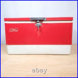 Vtg 1979 Coleman Red SNOW-LITE Metal Cooler withTRAY INSERTS 70's 22 x 13.5 x 13
