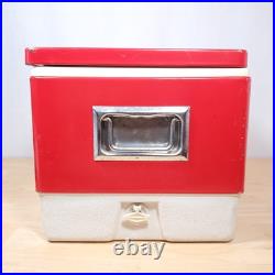 Vtg 1979 Coleman Red SNOW-LITE Metal Cooler withTRAY INSERTS 70's 22 x 13.5 x 13