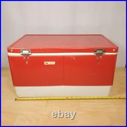 Vtg 1979 Coleman Red SNOW-LITE Metal Cooler withTRAY INSERTS 70's 22 x 13.5 x 13