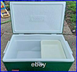 Vtg 1984 Large Coleman Green White Metal Cooler Ice Chest 22x12x13 With Handles