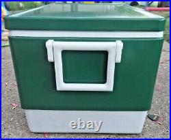 Vtg 1984 Large Coleman Green White Metal Cooler Ice Chest 22x12x13 With Handles