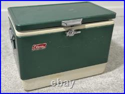 Vtg 1984 Medium Coleman Cooler Green & White Metal Cooler Ice Box 11x18x14