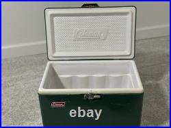 Vtg 1984 Medium Coleman Cooler Green & White Metal Cooler Ice Box 11x18x14