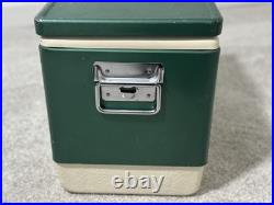 Vtg 1984 Medium Coleman Cooler Green & White Metal Cooler Ice Box 11x18x14