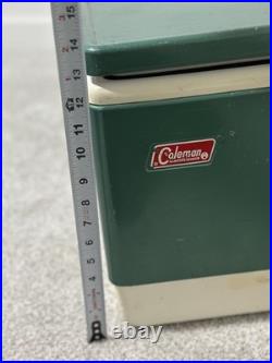 Vtg 1984 Medium Coleman Cooler Green & White Metal Cooler Ice Box 11x18x14