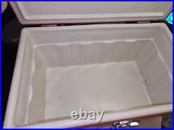 Vtg 28 Quart-70s 80s Red Metal Coleman Cooler Chest with Handles Camping Props