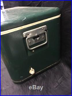 Vtg 28 Wide 70s Green Metal Thermos Cooler with2 Bottle Opener Handles Camping