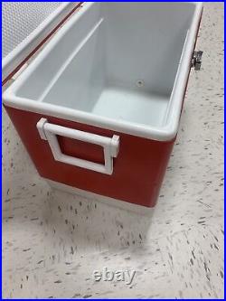 Vtg 28 Wide 70s Red Metal Coleman Cooler Chest with Handles Camping Props