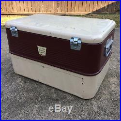 Vtg 50s Metal Mid Century Camping Food Beer Cooler Ice Chest Little Brown Chest