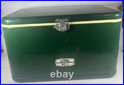 Vtg 60's/70's Thermos Large Green Metal Cooler Ice Box Chest Latch