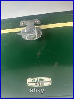 Vtg 60's/70's Thermos Large Green Metal Cooler Ice Box Chest Latch