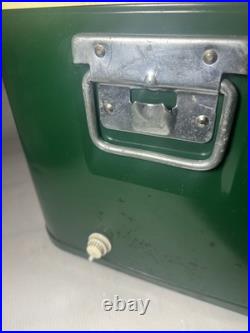 Vtg 60's/70's Thermos Large Green Metal Cooler Ice Box Chest Latch