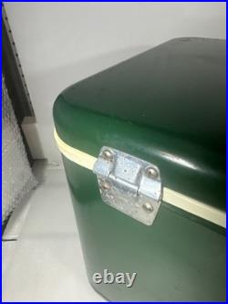 Vtg 60's/70's Thermos Large Green Metal Cooler Ice Box Chest Latch