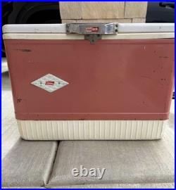 Vtg-70s 80s Red Coleman Cooler Chest with Handles Good Condition