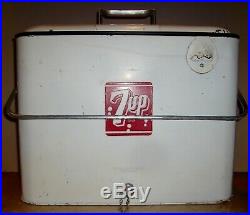 Vtg 7up Metal Cooler, Drain Plug & Bottle Opener Intact, Progress Refrigerator