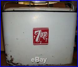 Vtg 7up Metal Cooler, Drain Plug & Bottle Opener Intact, Progress Refrigerator