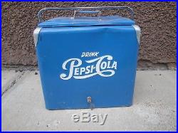 Vtg Antique Pepsi Cola Metal Ice Cooler Soda Pop Picnic Blue Chest Progress