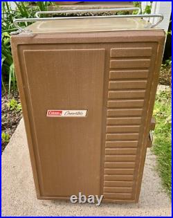 Vtg COLEMAN Beige Brown Metal Convertible Cooler Upright Ice Box Fridge