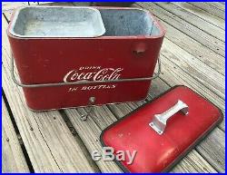 Vtg Coca Cola Coke Metal Cooler Ice Chest Drain Bottle Opener Handle Tray NICE