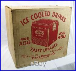 Vtg Coca Cola Cooler Progress Refrigerator A56 Red Metal w Tray Original Box