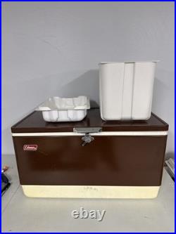 Vtg Coleman 28 Brown Ice Chest Metal Cooler RARE Tray & Drain USA