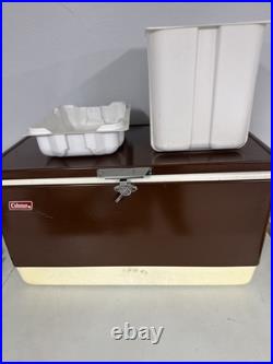 Vtg Coleman 28 Brown Ice Chest Metal Cooler RARE Tray & Drain USA