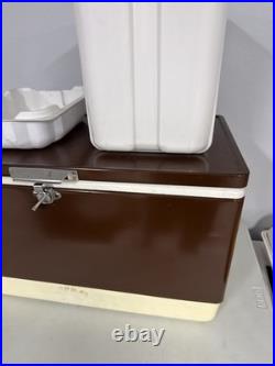 Vtg Coleman 28 Brown Ice Chest Metal Cooler RARE Tray & Drain USA