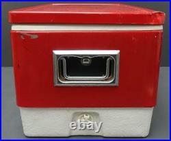 Vtg Coleman 44qt Red Metal Cooler/Ice Chest Camping insulated 22.5x13.5x12.5