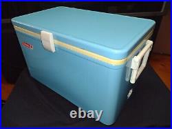 Vtg Coleman 70's Blue Metal Ice Chest Cooler Plastic Handle Camping Canada w box