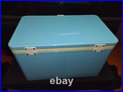 Vtg Coleman 70's Blue Metal Ice Chest Cooler Plastic Handle Camping Canada w box