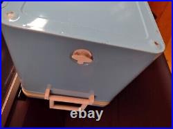 Vtg Coleman 70's Blue Metal Ice Chest Cooler Plastic Handle Camping Canada w box