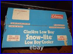 Vtg Coleman 70's Blue Metal Ice Chest Cooler Plastic Handle Camping Canada w box