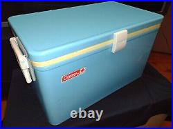 Vtg Coleman 70's Blue Metal Ice Chest Cooler Plastic Handle Camping Canada w box