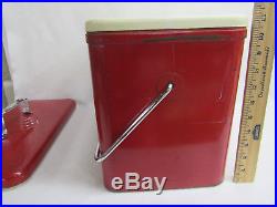 Vtg Coleman Cooler Red Metal Carry Handle Diamond Top