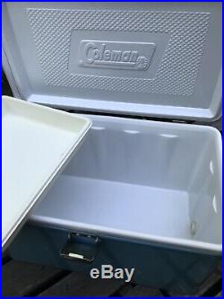 Vtg Coleman Turquoise/ Aqua Blue Metal Cooler With Chrome Hatch & Tray 1-76