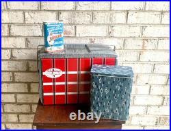 Vtg Flamingo Metal Ice Chest Red Plaid Metal Ice Chest Poloron Flamingo Chest