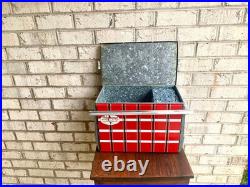 Vtg Flamingo Metal Ice Chest Red Plaid Metal Ice Chest Poloron Flamingo Chest